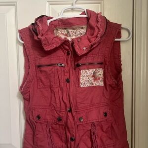 Free People Pink Floral Utility Vest